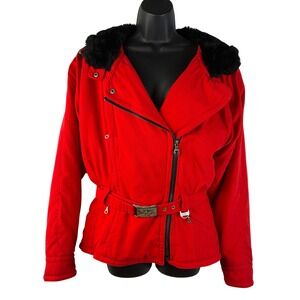 Vintage Nils Resort Collection Women's 10 Red Ski Jacket Faux Fur Collar Belted